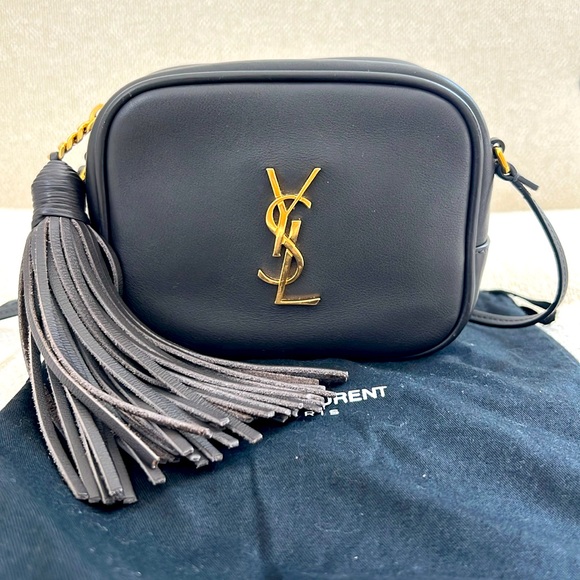 Yves Saint Laurent Handbags - Yves Saint Laurent Coal Gray Leather Pouch Mono- crossbody